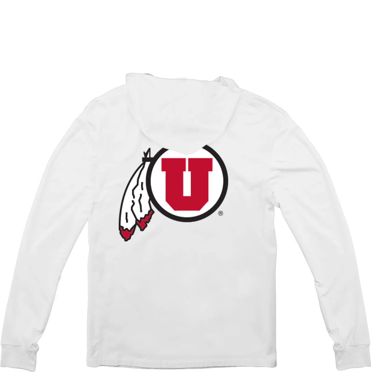 University of Utah "Hand Sign with Circle & Feather" Long Sleeve Hooded T-Shirt - Image 4
