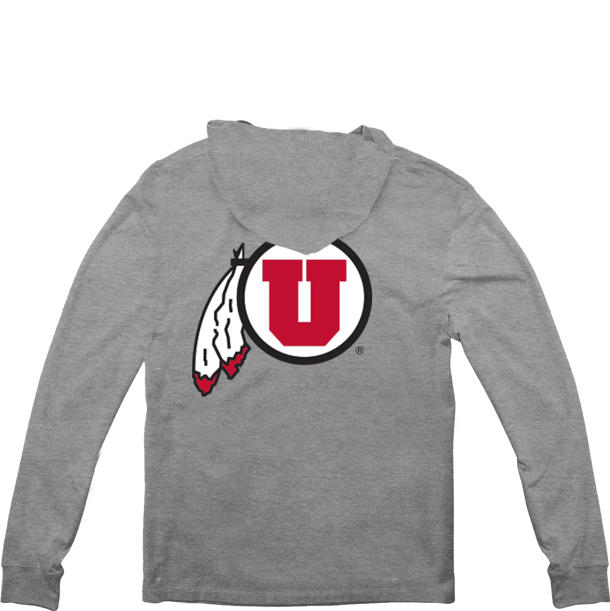 University of Utah "Hand Sign with Circle & Feather" Long Sleeve Hooded T-Shirt - Image 7